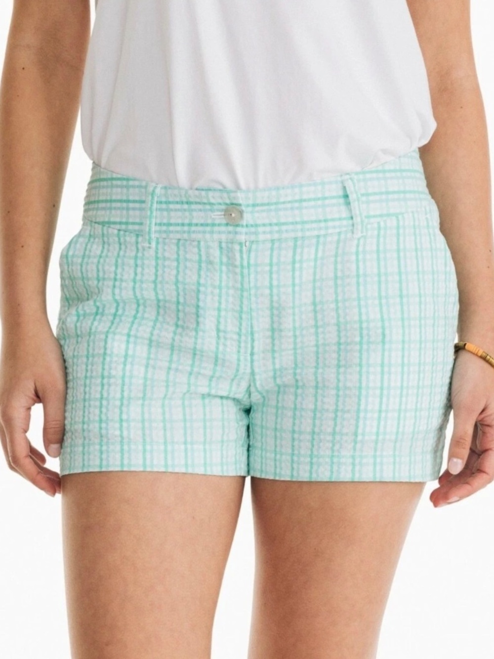 Southern Tide NWT Teal Gingham Seersucker Caroline Plaid Shorts 3 in